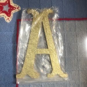 Camille Wood Monogram Letter A: Glitter Gold